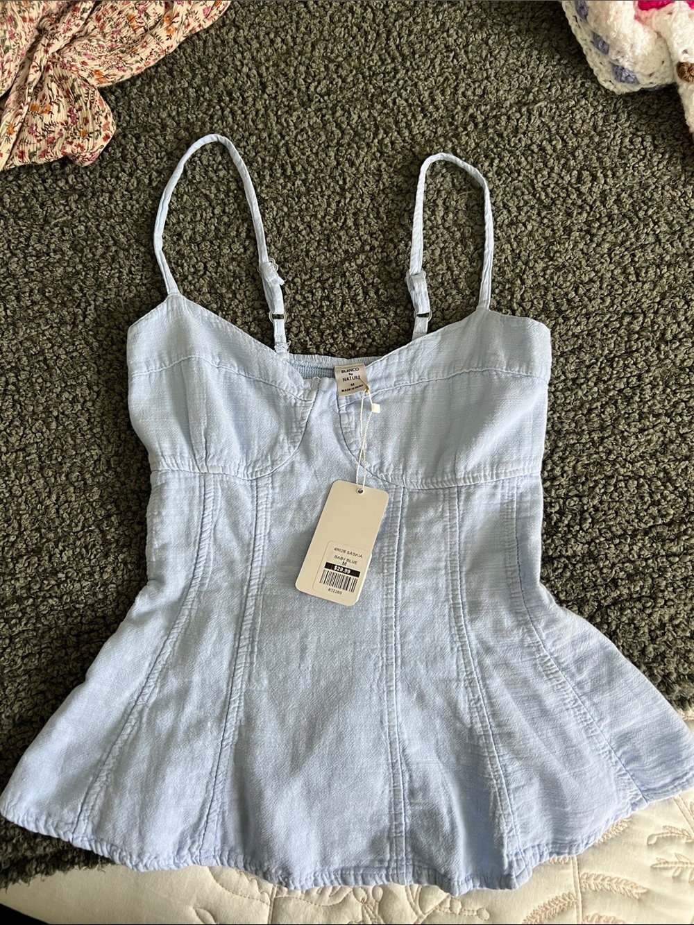 Women's Light Blue Spaghetti-Strap Peplum Cami